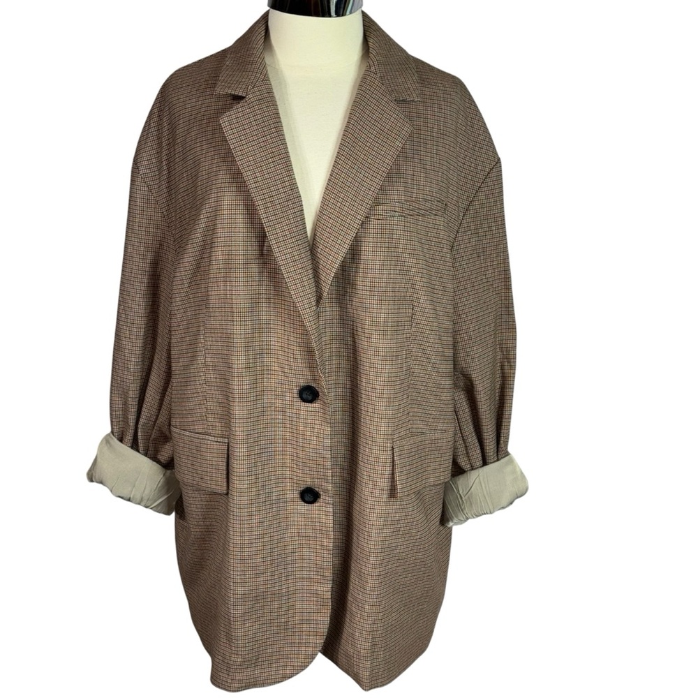 Free People oversized checked blazer in taupe plaid - Picture 5 of 16